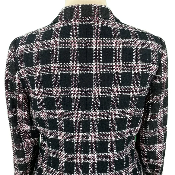 Requirements Petite Classic Black and Pink Plaid Tweed Jacket - Picture 9 of 14